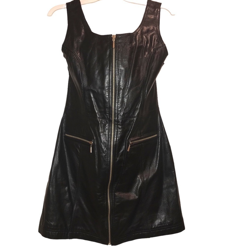 Vintage Leather Jumper Ms. Maxima Leather Fitted Full Zip Dress Scoop Neck B…